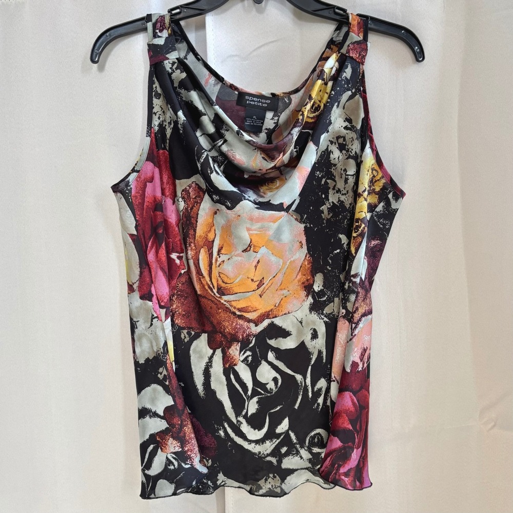 Spense Petite Floral Cowl Neck‎ Sleeveless Top Women Large Whimsigoth Y2K 19717